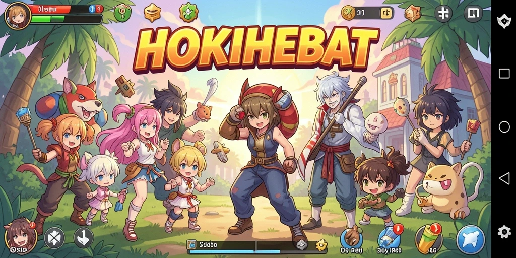 Tampilan gameplay HOKIHEBAT dengan karakter anime ikonik.