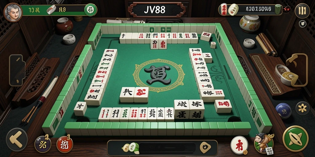 Screenshot utama JV88 menampilkan gameplay Mahjong yang menarik dan interaktif.