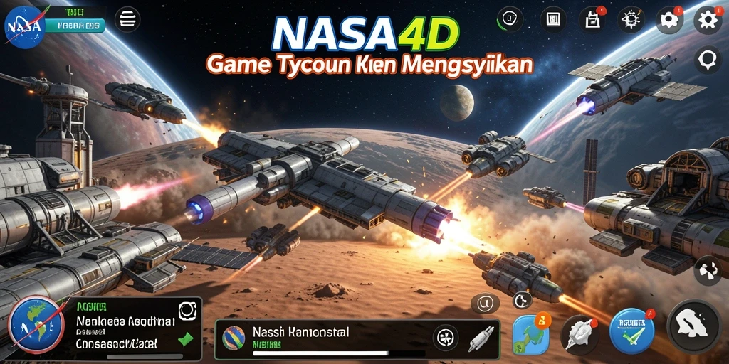 Screenshot utama NASA4D menampilkan gameplay menarik dengan pengelolaan perusahaan luar angkasa.