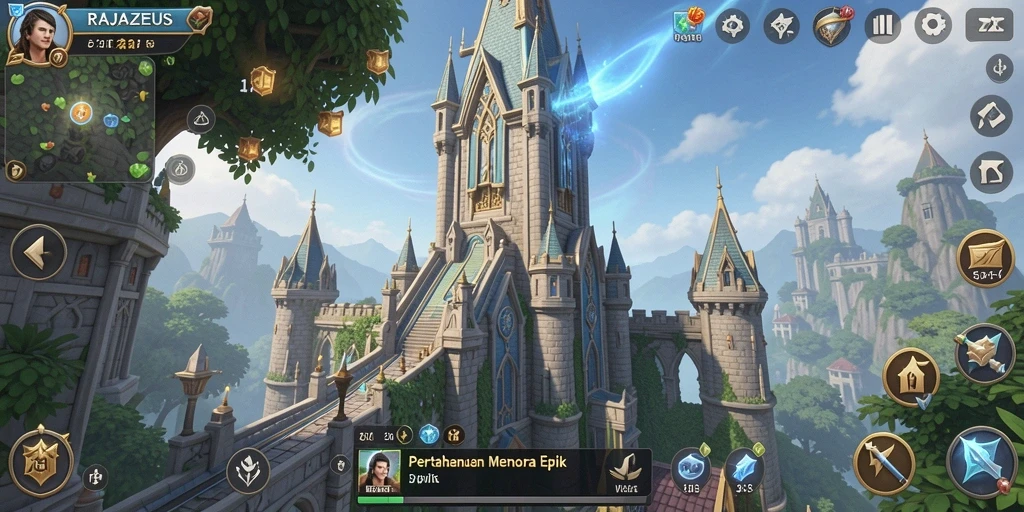 Screenshot menunjukkan aksi menegangkan dalam Tower Defense.