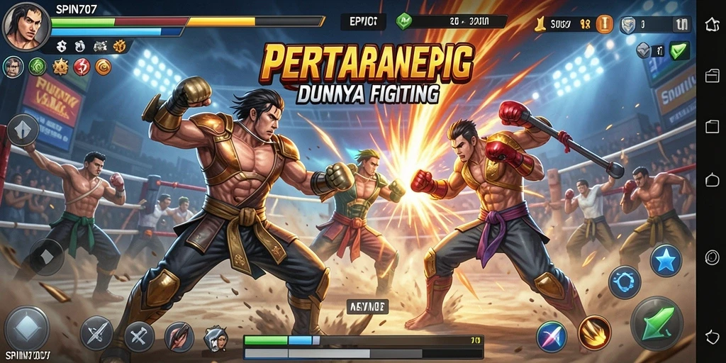 Screenshot gameplay SPIN707 menampilkan pertarungan yang intens dan grafis menawan.