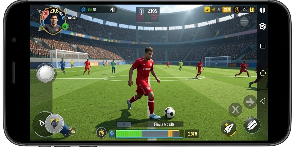 Tampilan gameplay <strong>ZK6</strong> yang menegangkan dan menampilkan aksi sepak bola.